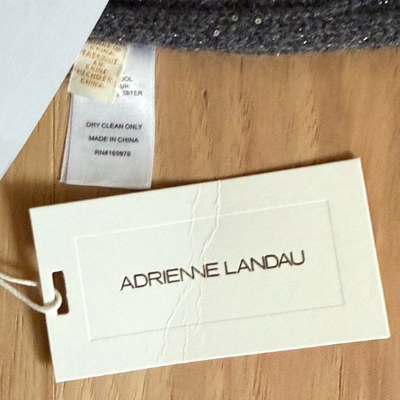 Adrienne Landau Wool Sequins Gray Knit Scarf with Pom Pom’s - Picture 6 of 8